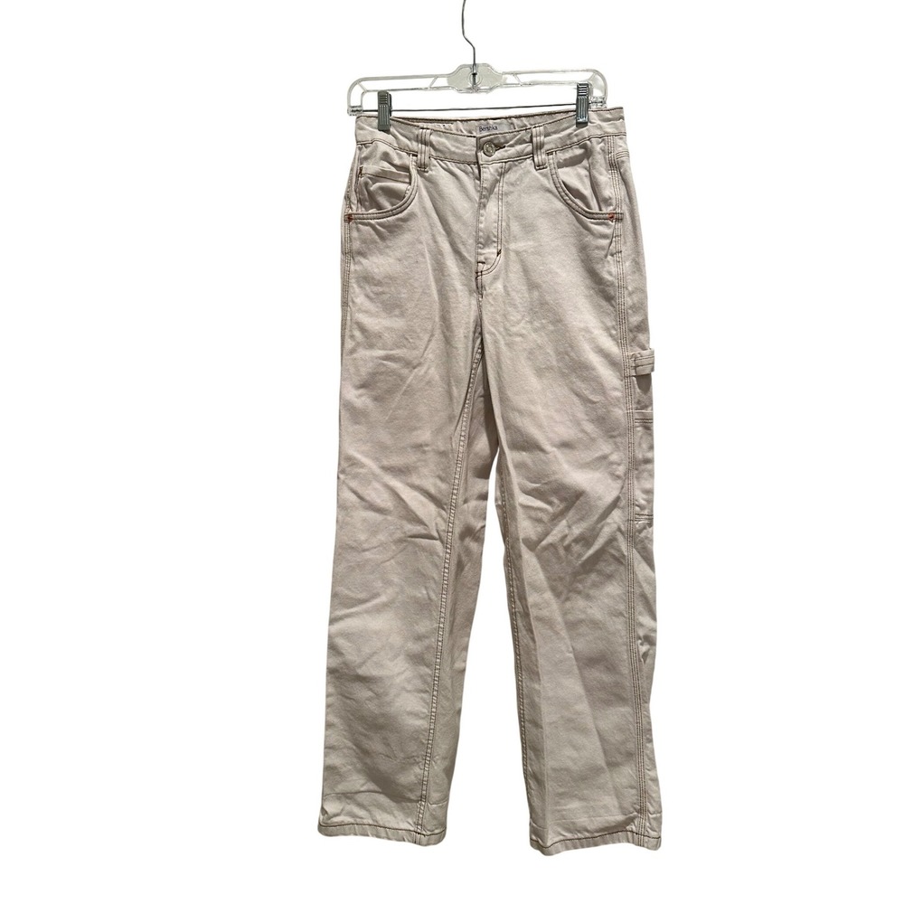 Bershka Womens Straight Leg Carpenter Pants Off White Denim Utility 4 Gorpcore